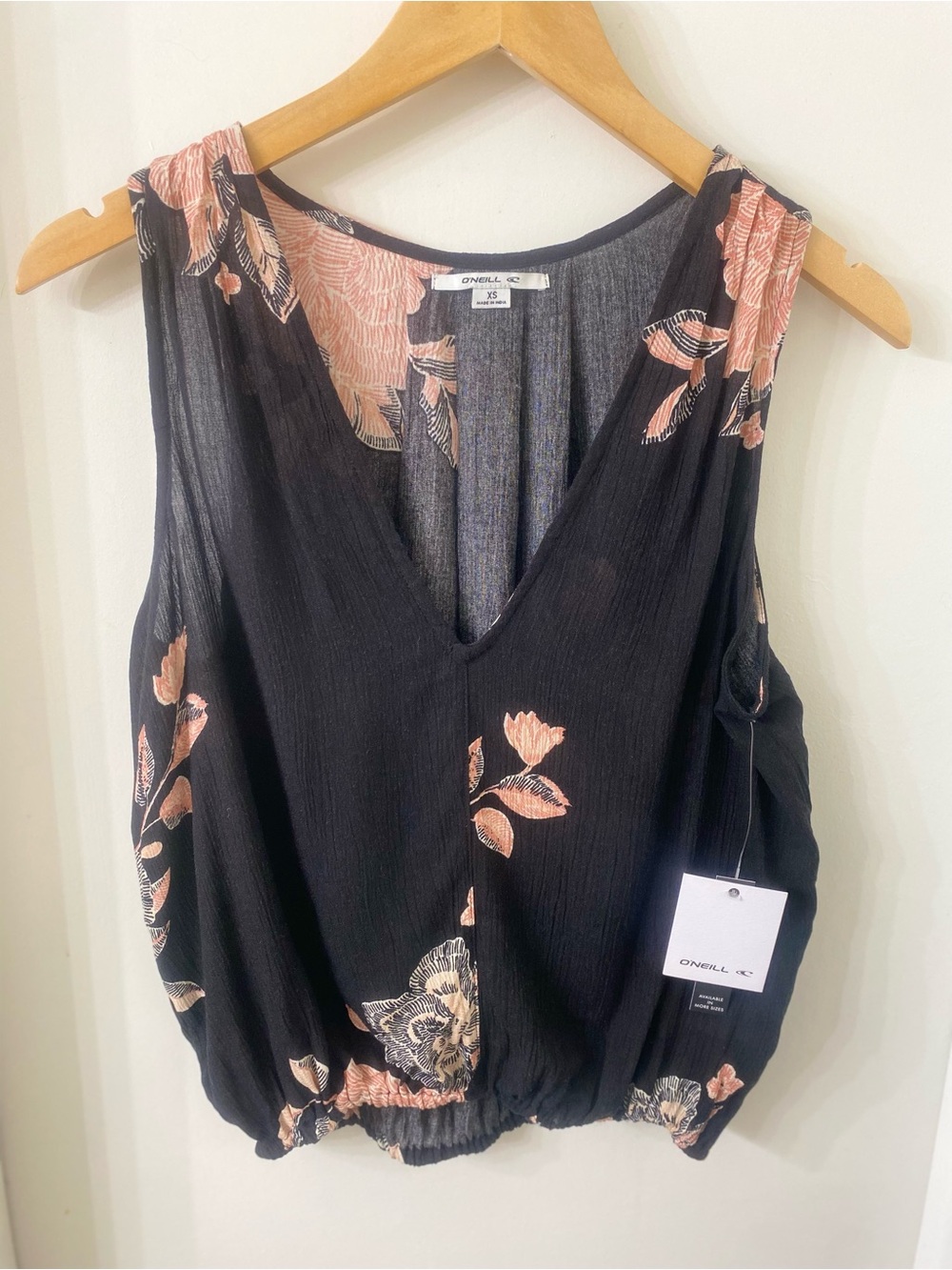 O'Neill Black Tank Top with Pink Floral Print